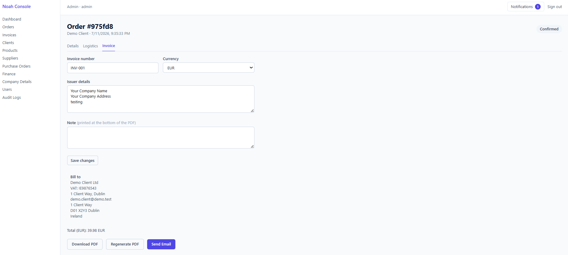 Order Invoicing
